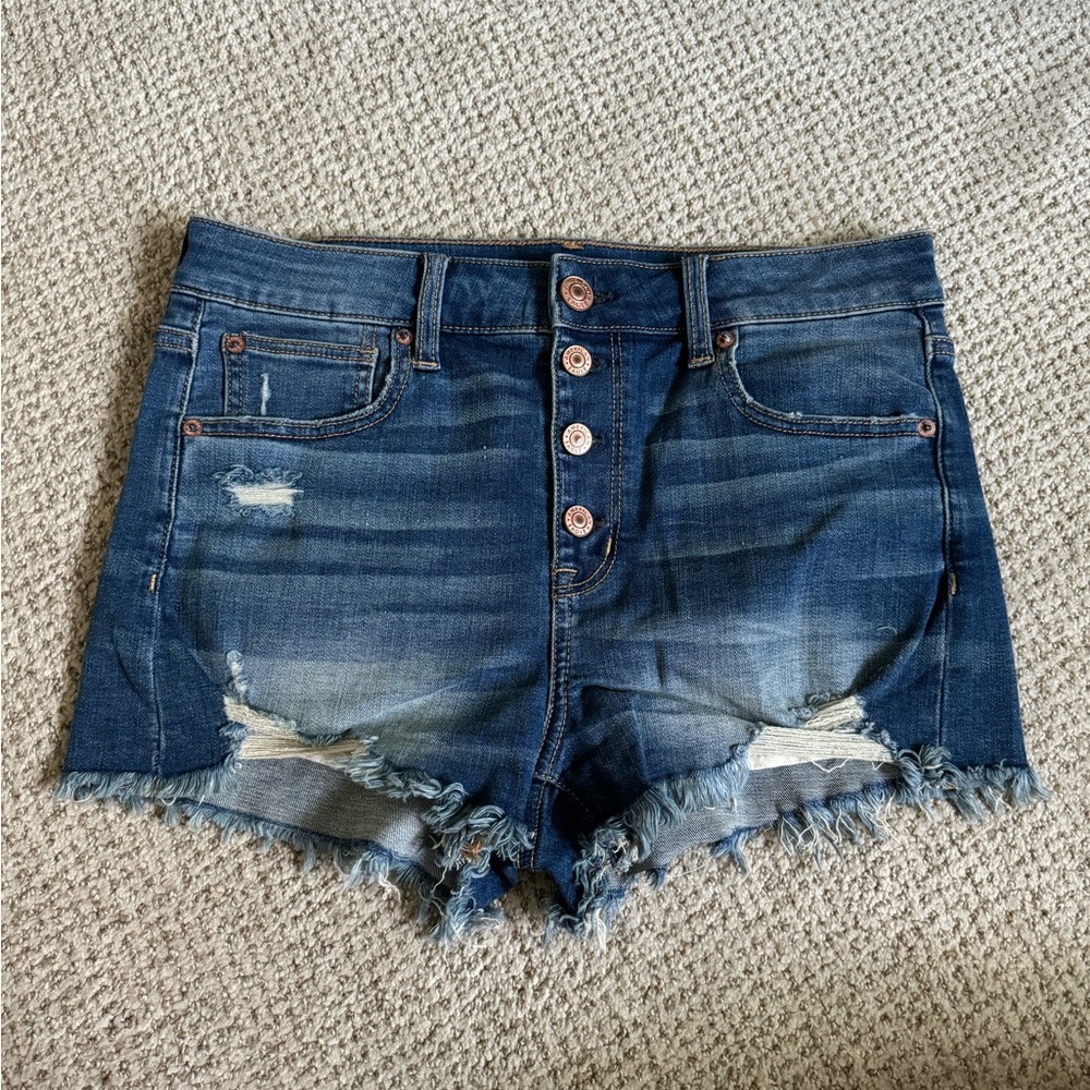 American Eagle Outfitters Dark Blue Distressed Denim Jean Shorts